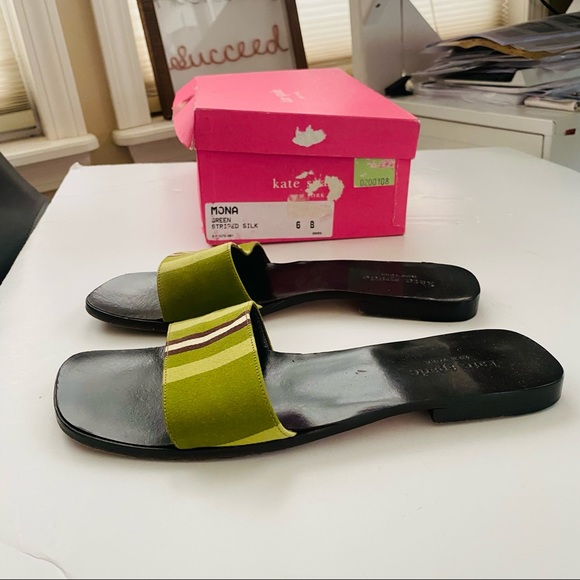 Kate Spade Mona Green Striped Silk Slip On Sandals Size 6 - Picture 8 of 8